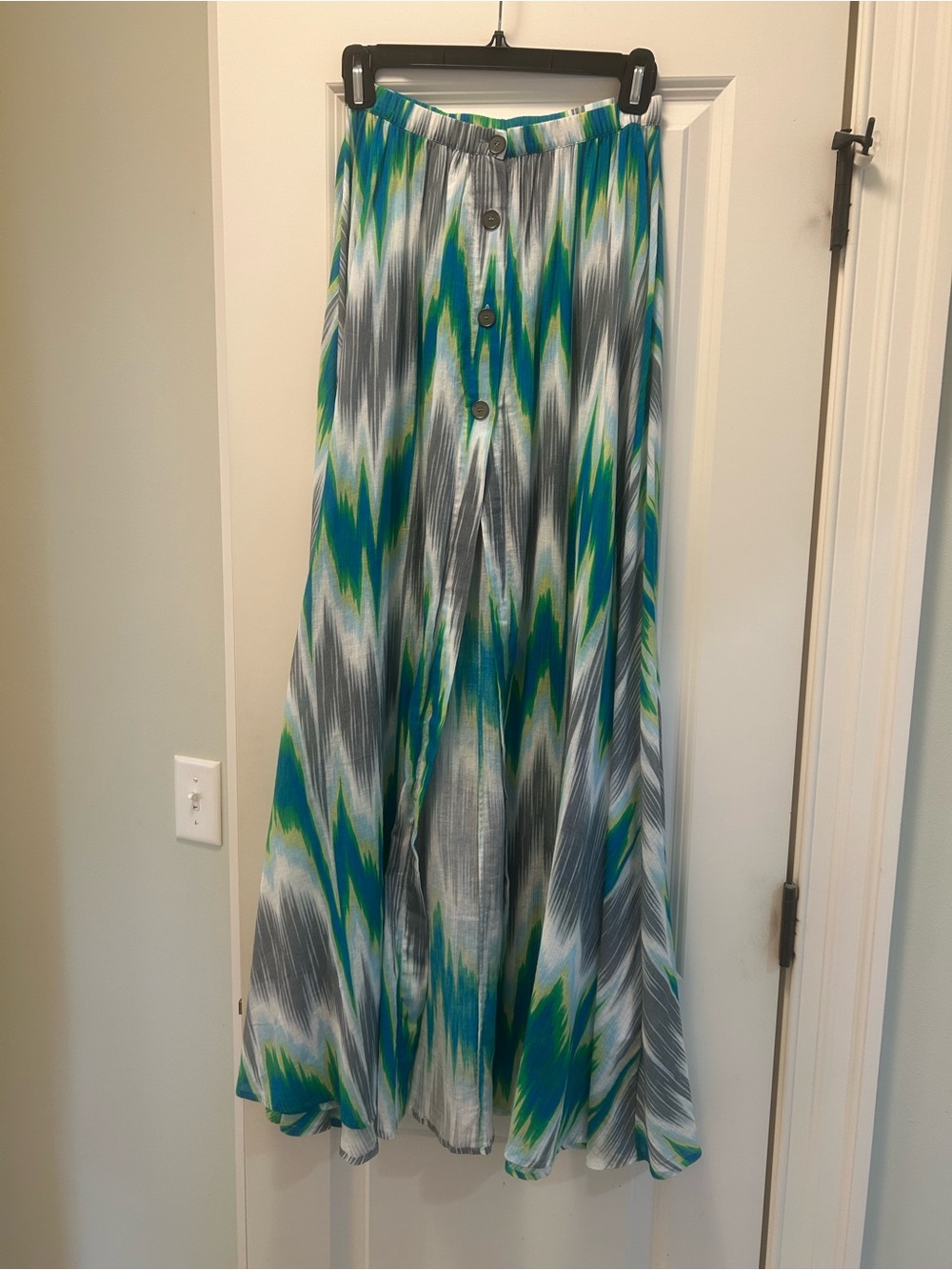 Missoni Mare cover-up skirt. Button-Front Maxi Skirt in Teal, Blue & Gray.